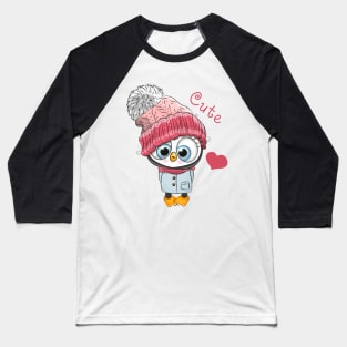 Cute penguin girl in a winter hat and scarf Baseball T-Shirt